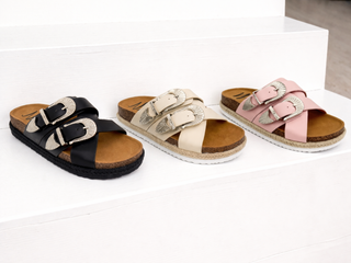 Iris Buckle Sandal in Pink - Glamourous Grace