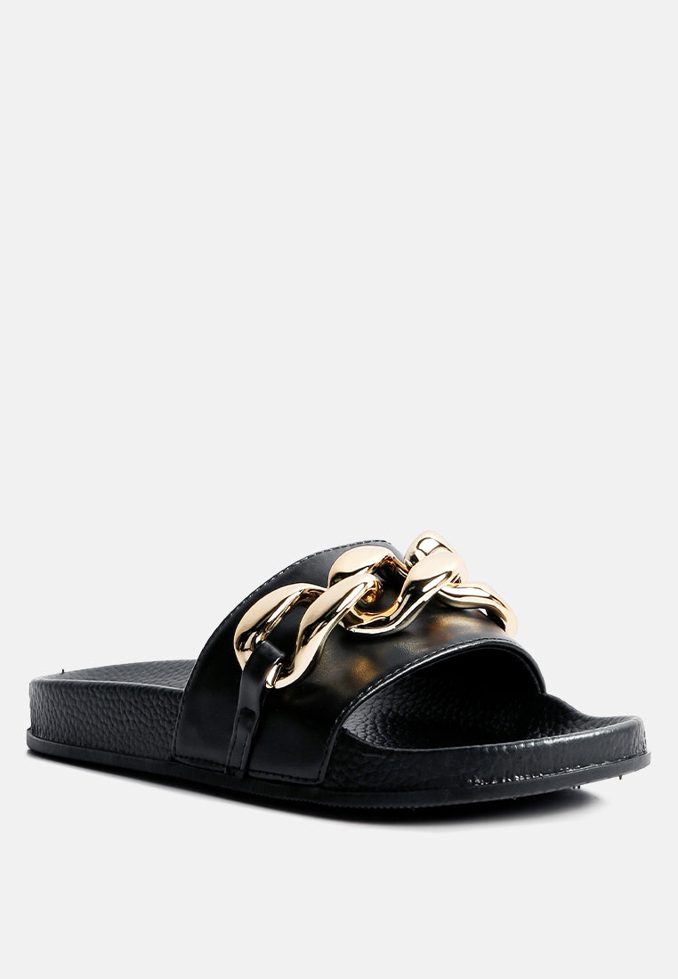 Ishtar Metallic Chain Metal Slid Flats - Glamourous Grace