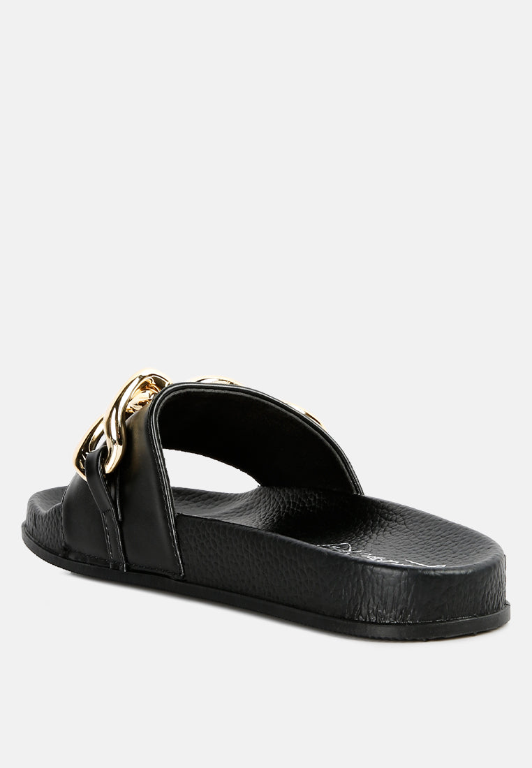 Ishtar Metallic Chain Metal Slid Flats - Glamourous Grace