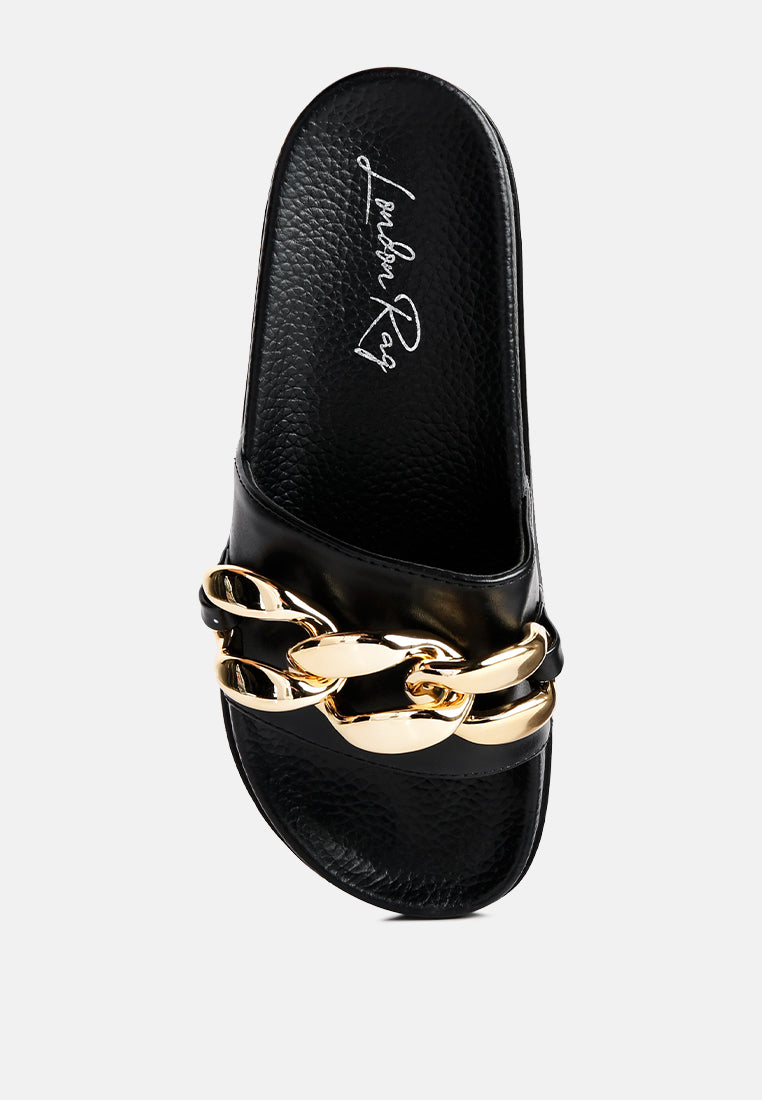 Ishtar Metallic Chain Metal Slid Flats - Glamourous Grace