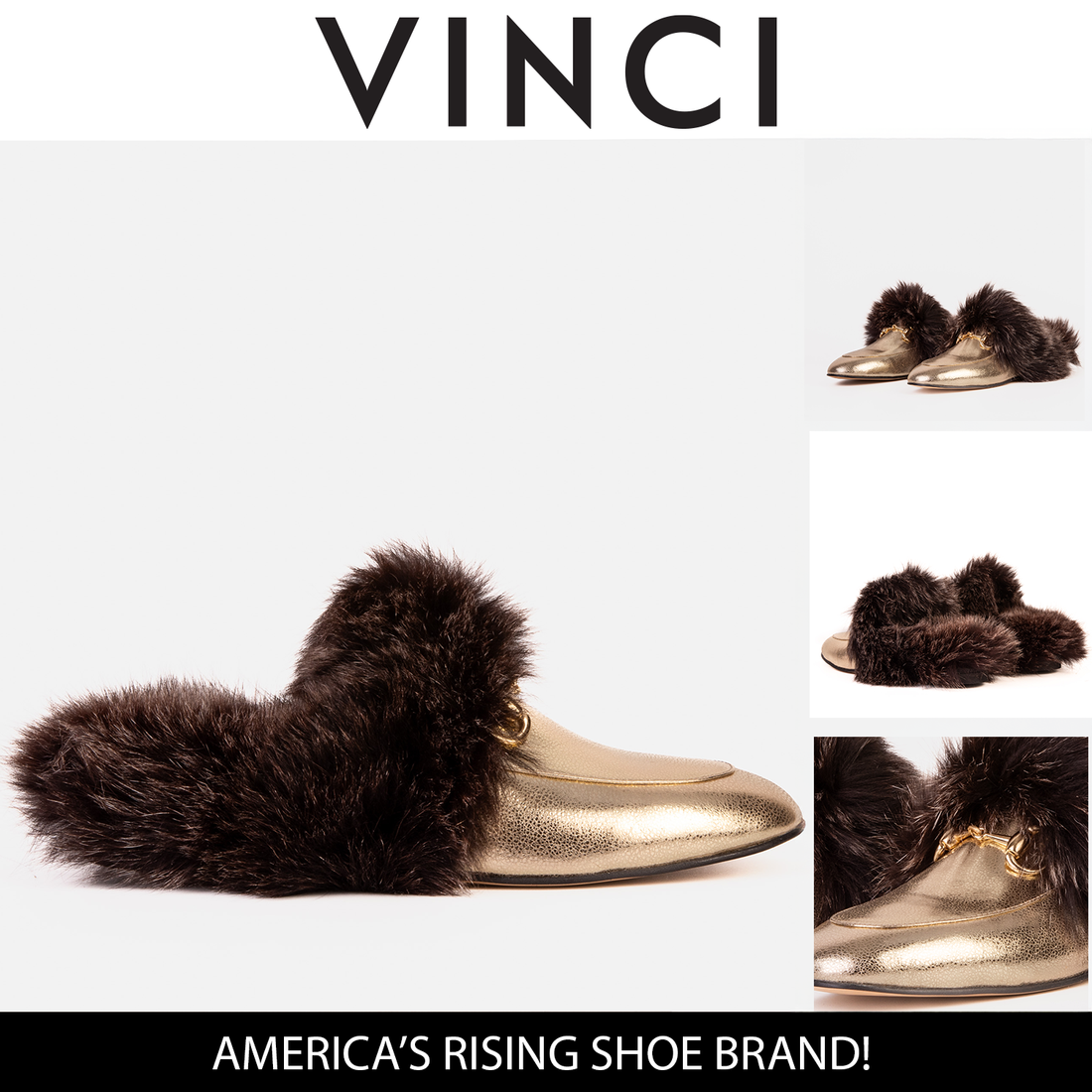 The Izmir Gold Leather Natural Fur Women Slipper - Glamourous Grace