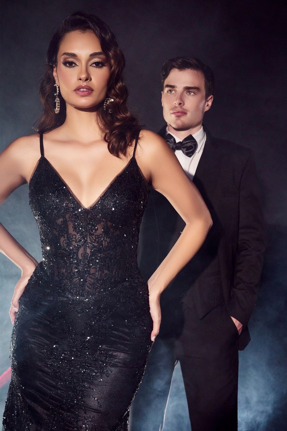 Ladivine J810 Long Fitted Floral Glitter Print Corset Gown - Glamourous Grace