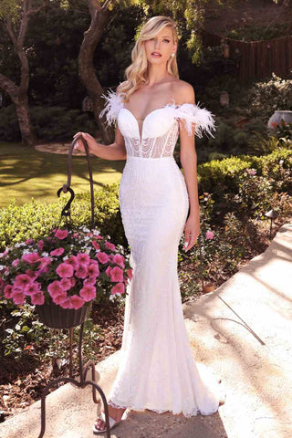 Cinderella Divine J824W Off the Shoulder Glimmering Bridal Gown