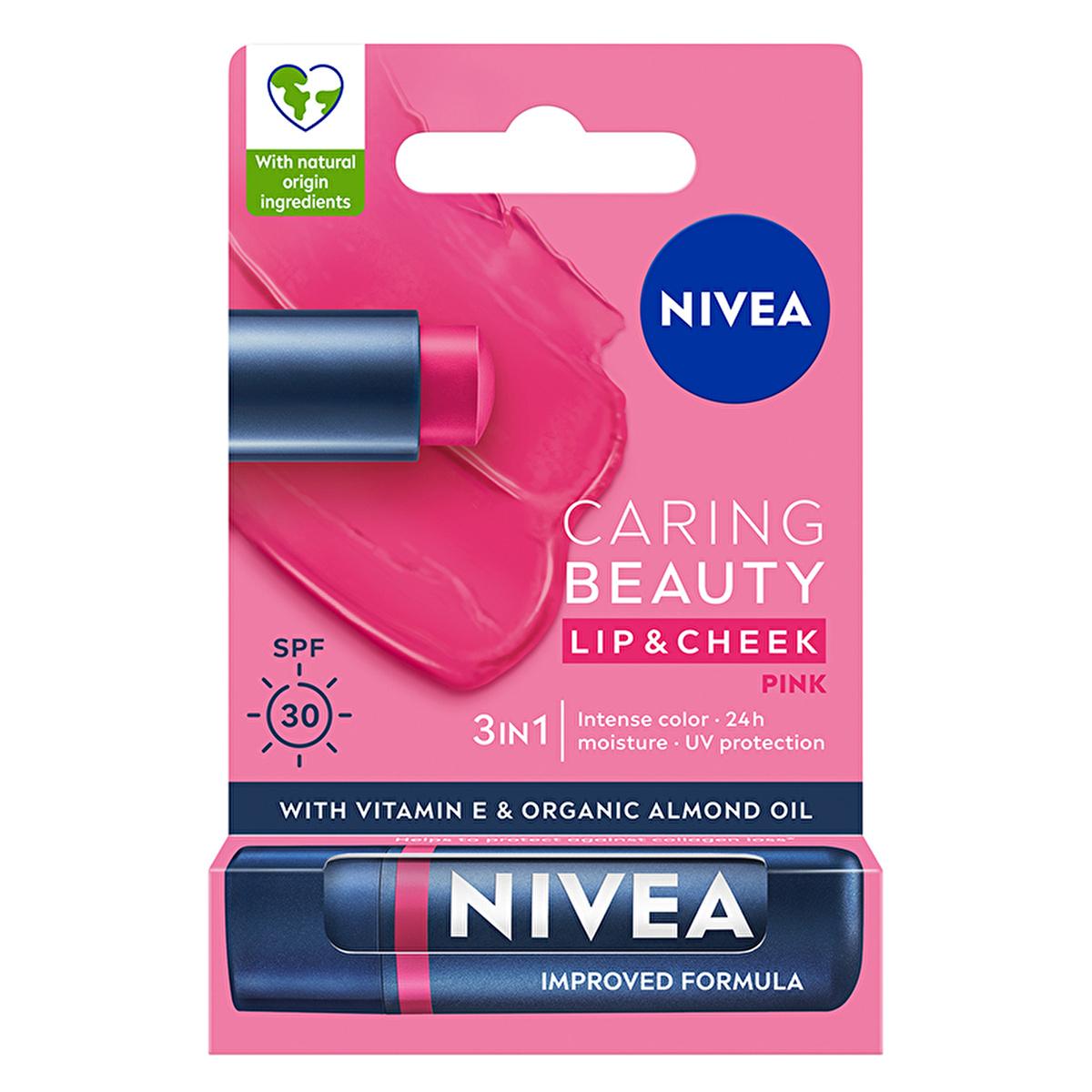 Nivea Tinted Lip Care Balm with SPF30 - Moisturizing, Natural Ingredients, 3-in-1 Formula for Lips & Cheeks - Glamourous Grace