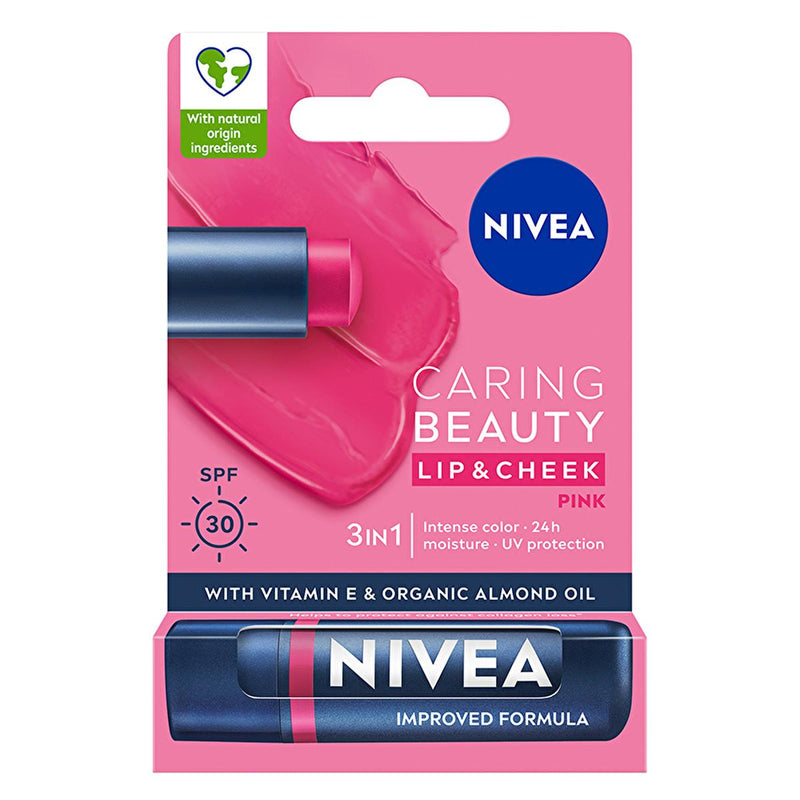 Nivea Tinted Lip Care Balm with SPF30 - Moisturizing, Natural Ingredients, 3-in-1 Formula for Lips & Cheeks - Glamourous Grace