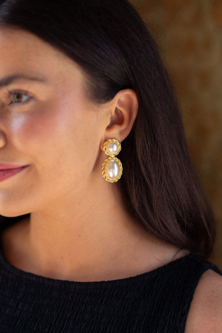 Jackie Pearl & Gold Roped Statement - Earrings - Belle of  the Ball - Glamourous Grace