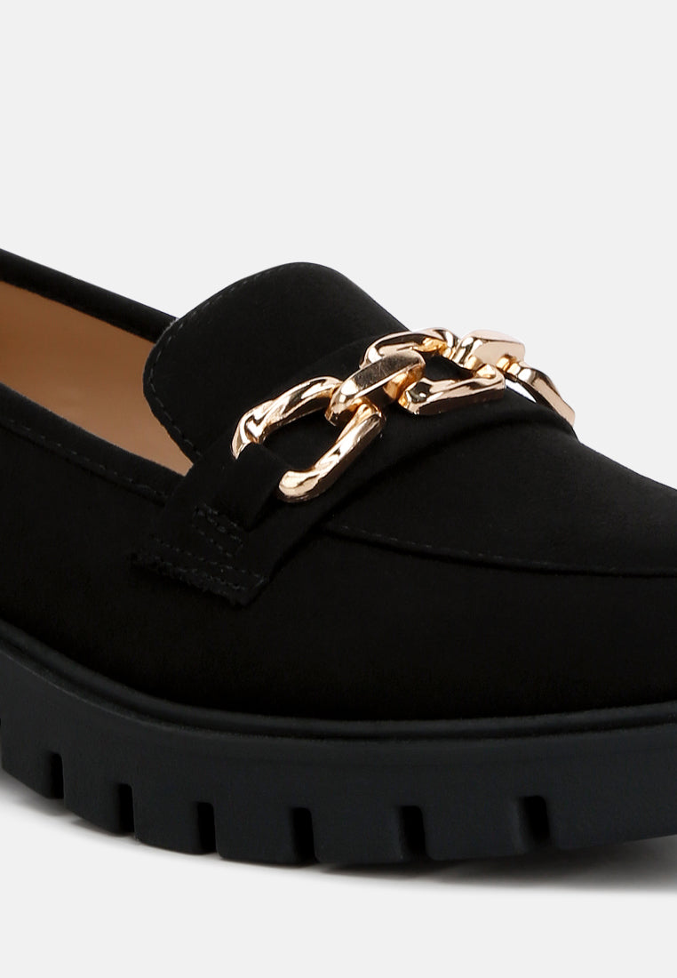Jacop Micro Suede Metal Chain Link Loafers - Glamourous Grace