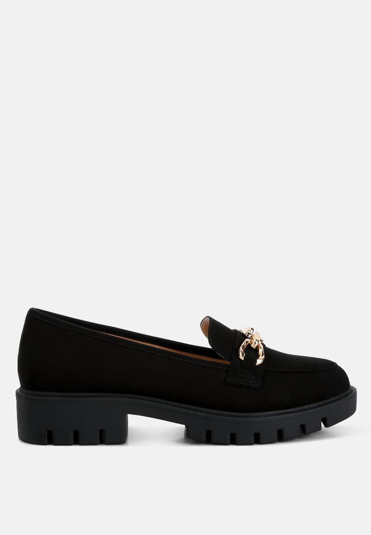 Jacop Micro Suede Metal Chain Link Loafers - Glamourous Grace