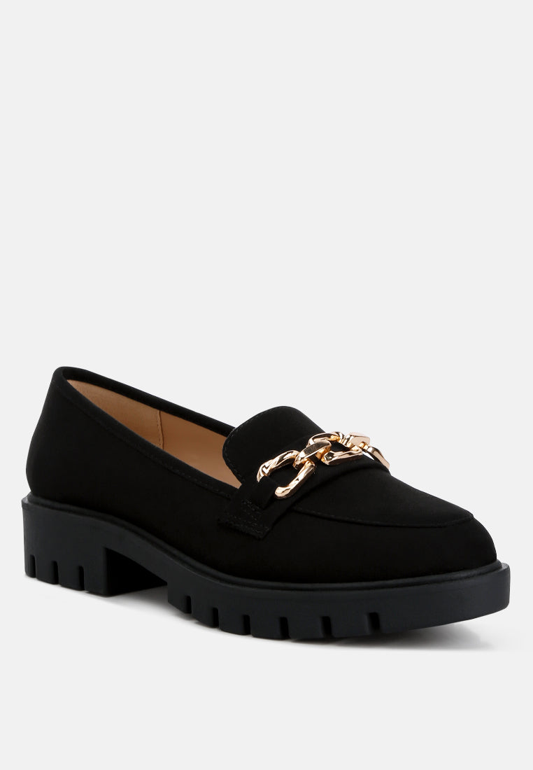 Jacop Micro Suede Metal Chain Link Loafers - Glamourous Grace