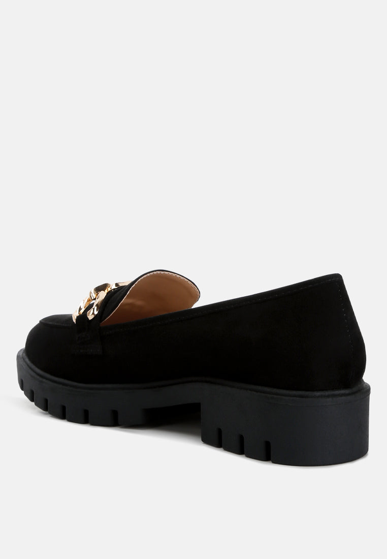 Jacop Micro Suede Metal Chain Link Loafers - Glamourous Grace