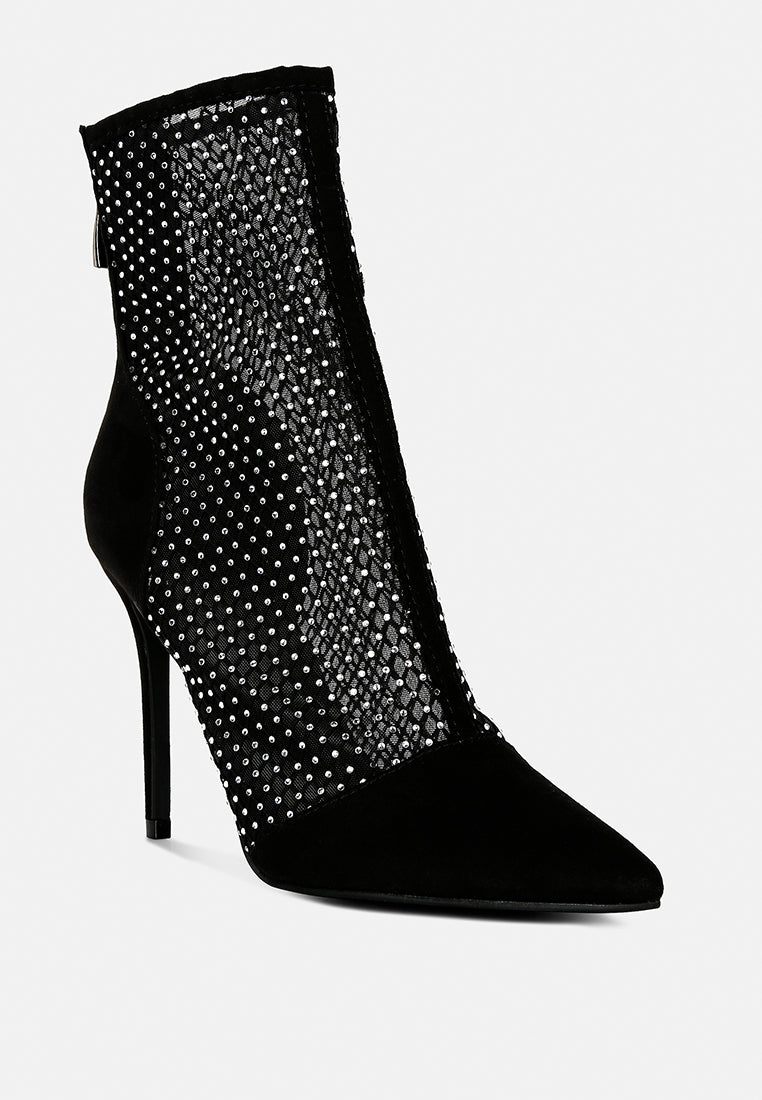 Jazz Rhinestone Embellished Mesh Stiletto Boots - Glamourous Grace