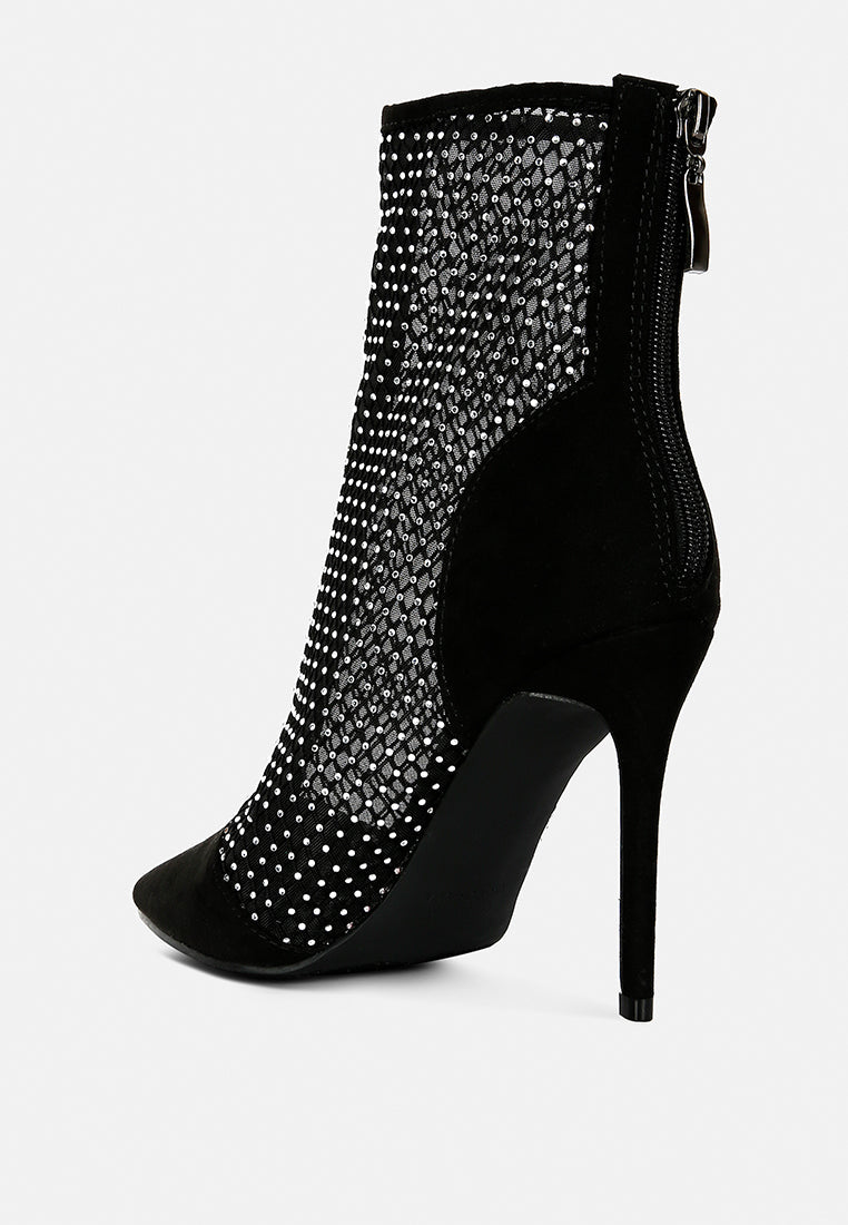 Jazz Rhinestone Embellished Mesh Stiletto Boots - Glamourous Grace