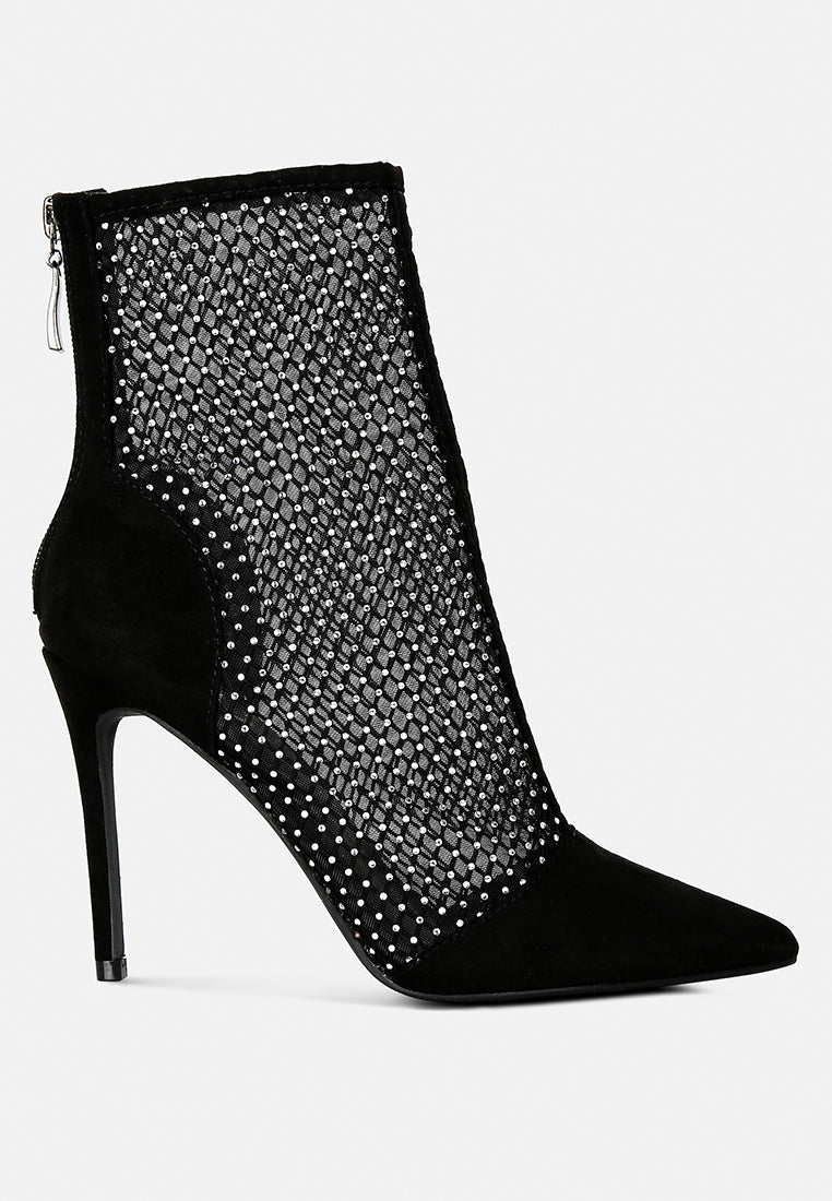 Jazz Rhinestone Embellished Mesh Stiletto Boots - Glamourous Grace