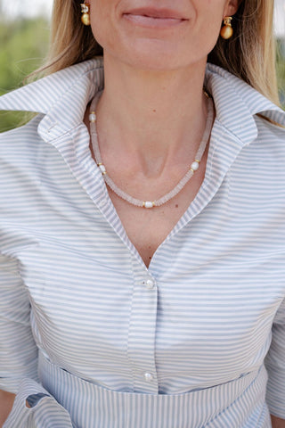 Jenny - Quartz Beaded Necklace with freshwater Pearl - Glamourous Grace