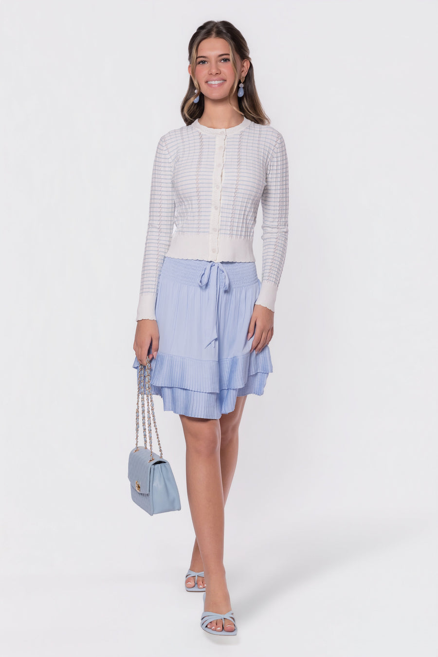 Jessie Cardigan (White/Blue) - Glamourous Grace