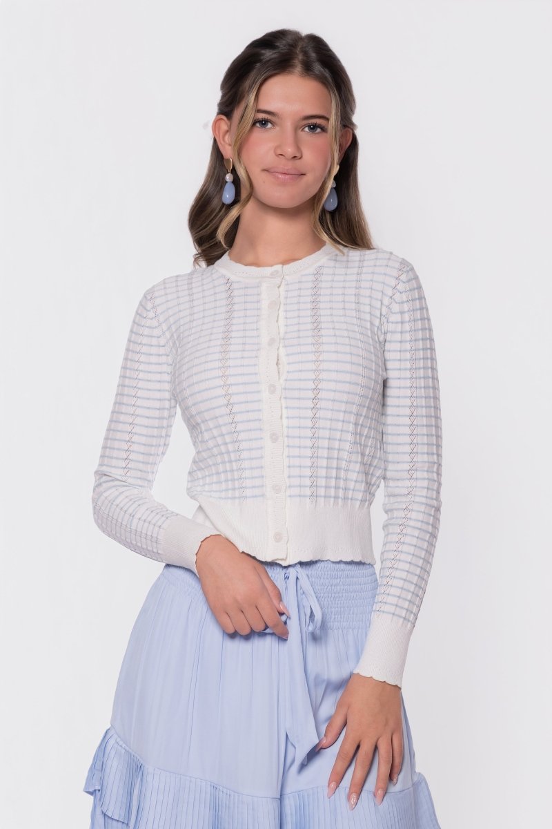Jessie Cardigan (White/Blue) - Glamourous Grace