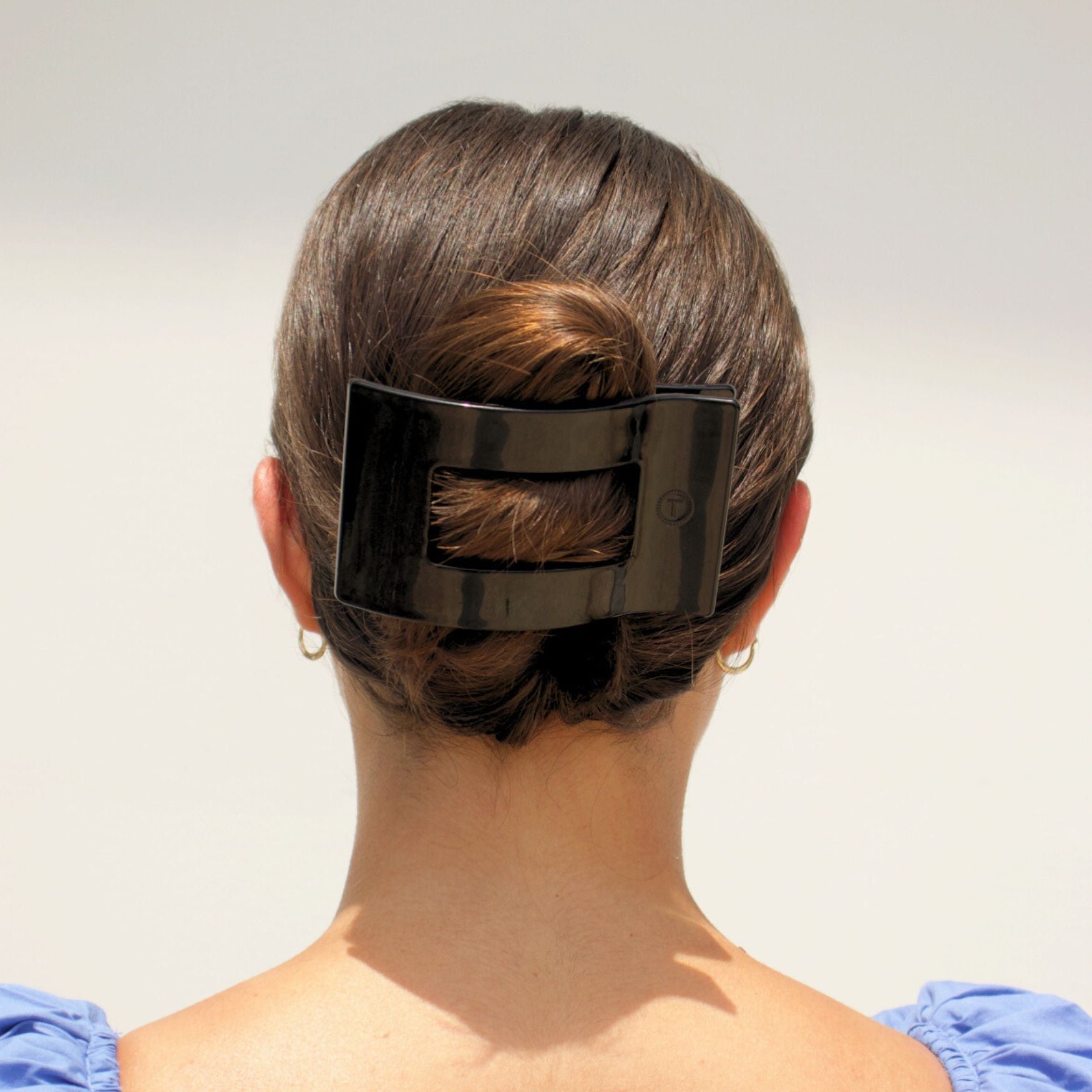 Jet Black Large Flat Rectangle Hair Clip - Glamourous Grace