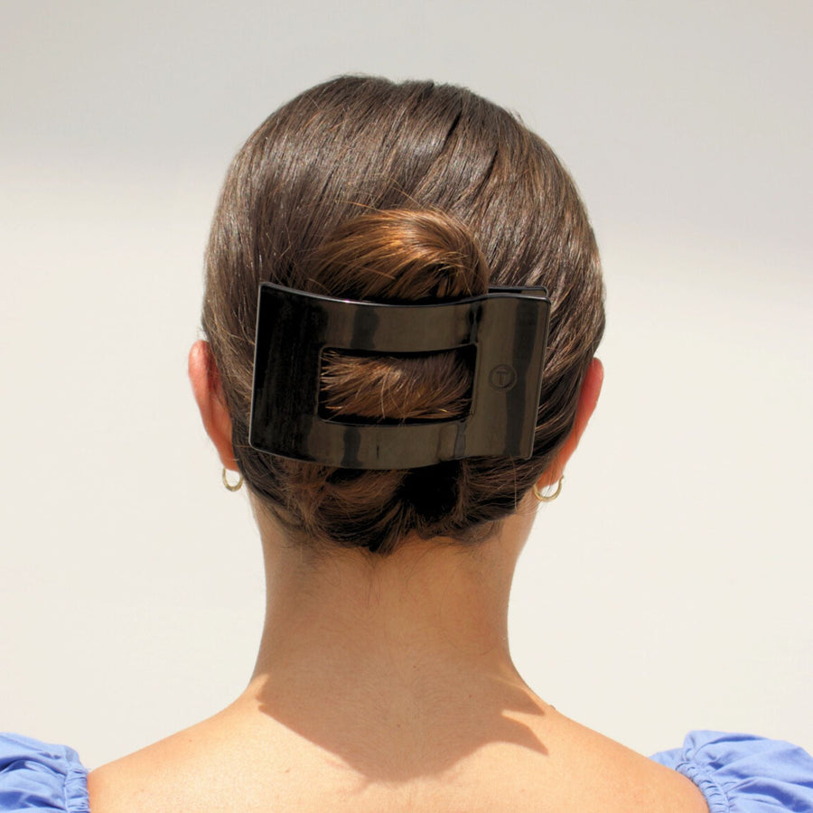Jet Black Large Flat Rectangle Hair Clip - Glamourous Grace