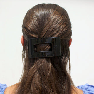 Jet Black Medium Flat Rectangle Hair Clip - Glamourous Grace
