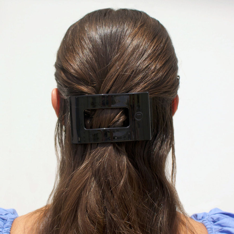Jet Black Medium Flat Rectangle Hair Clip - Glamourous Grace