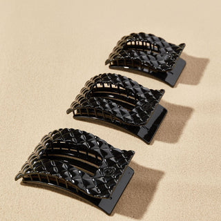 Jet Black Quilted Large Flat Rectangle Hair Clip - Glamourous Grace