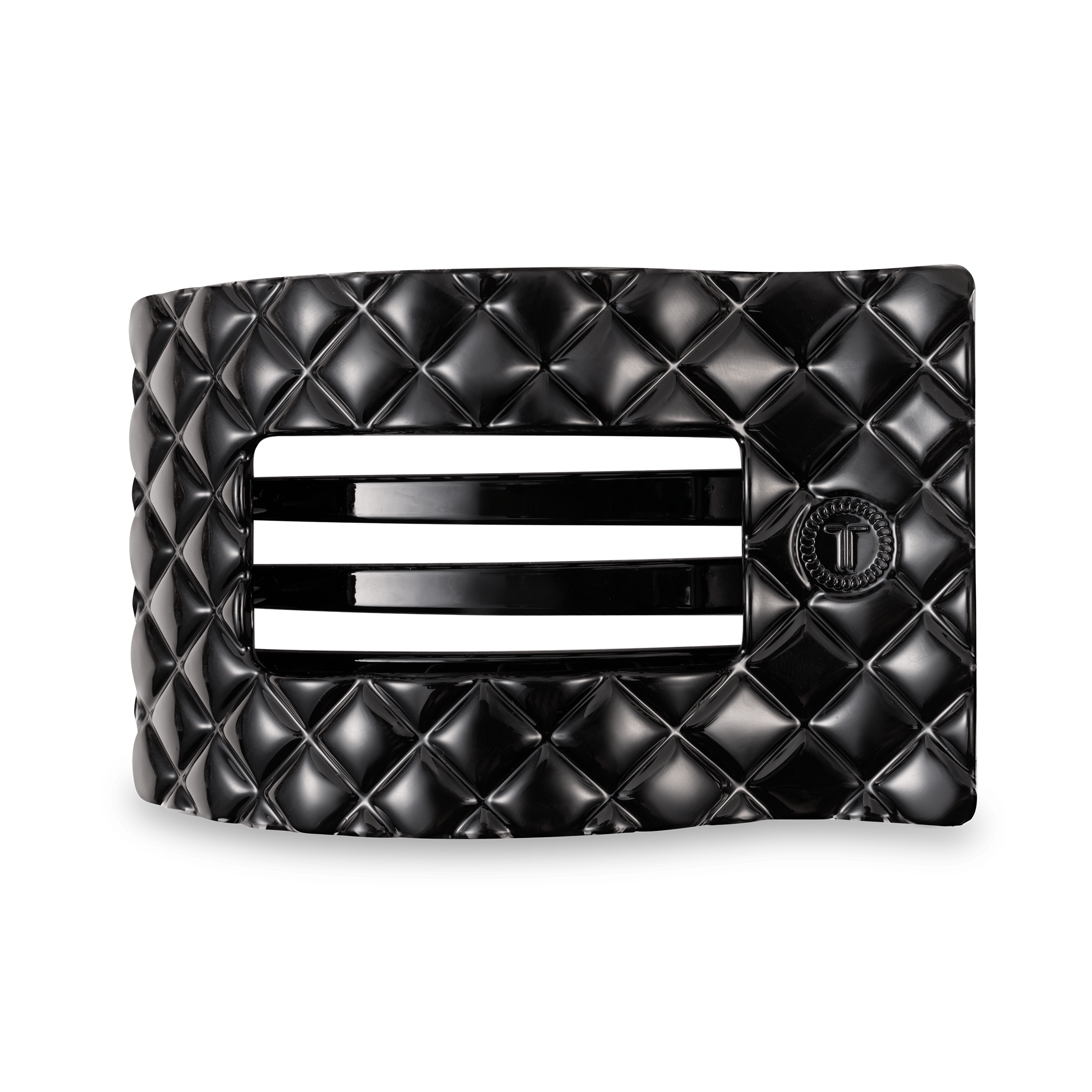 Jet Black Quilted Large Flat Rectangle Hair Clip - Glamourous Grace