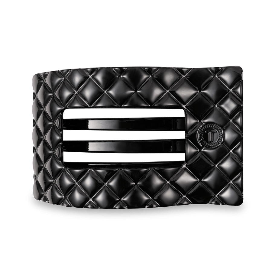 Jet Black Quilted Large Flat Rectangle Hair Clip - Glamourous Grace