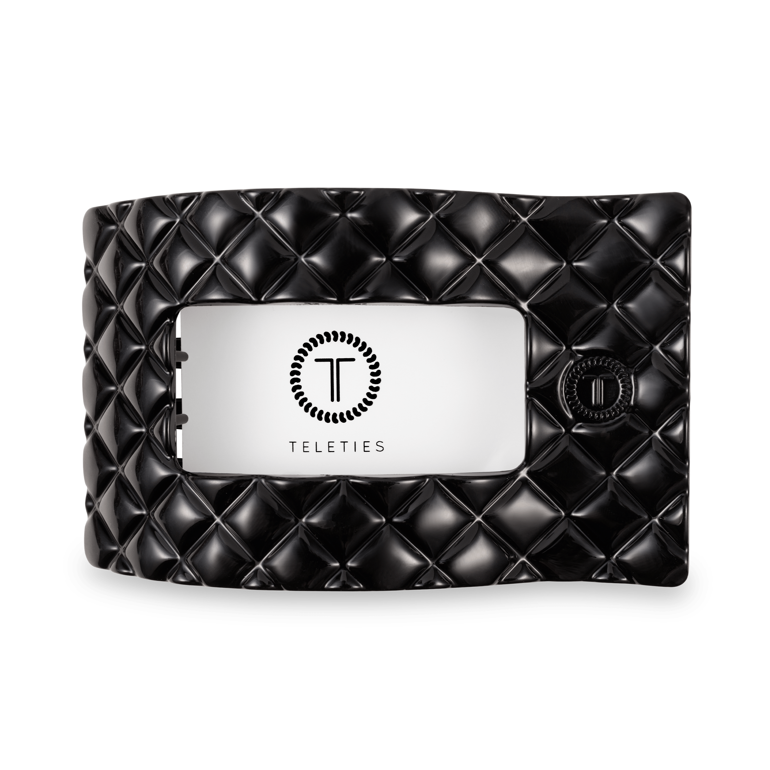 Jet Black Quilted Large Flat Rectangle Hair Clip - Glamourous Grace