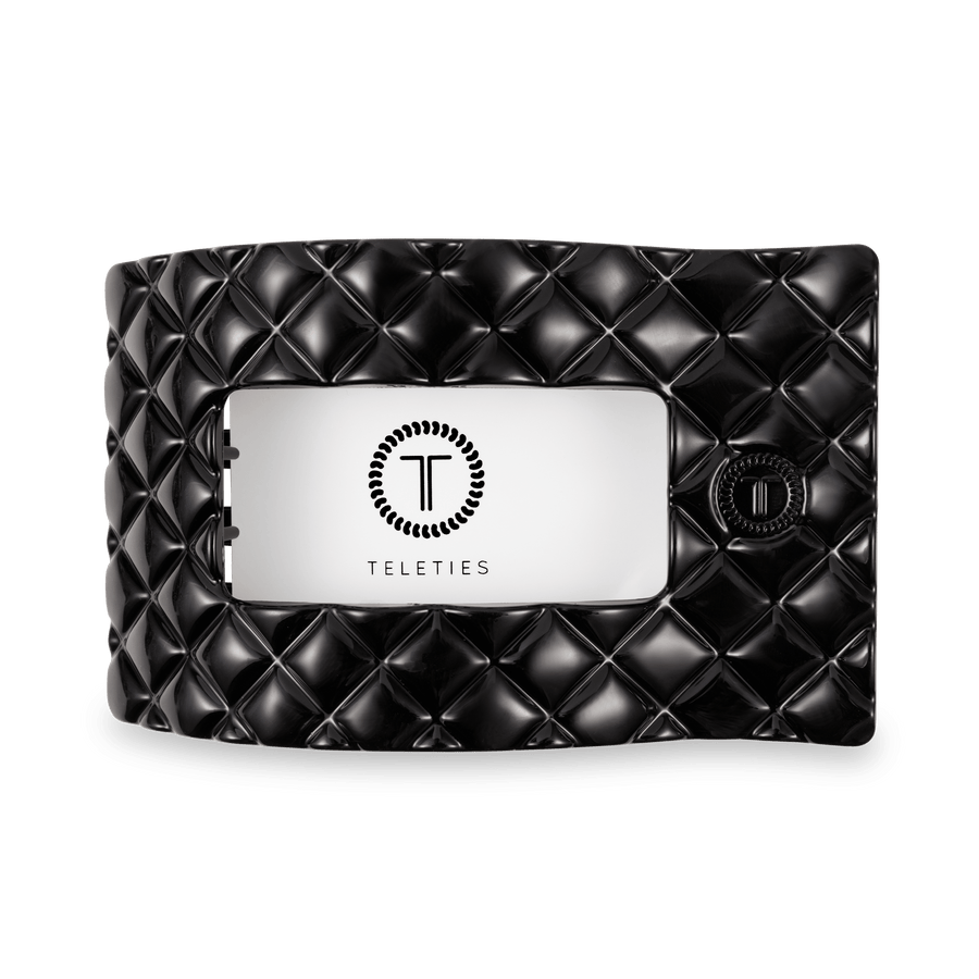 Jet Black Quilted Large Flat Rectangle Hair Clip - Glamourous Grace
