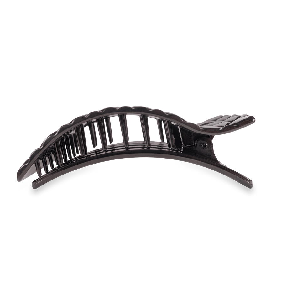 Jet Black Quilted Large Flat Rectangle Hair Clip - Glamourous Grace