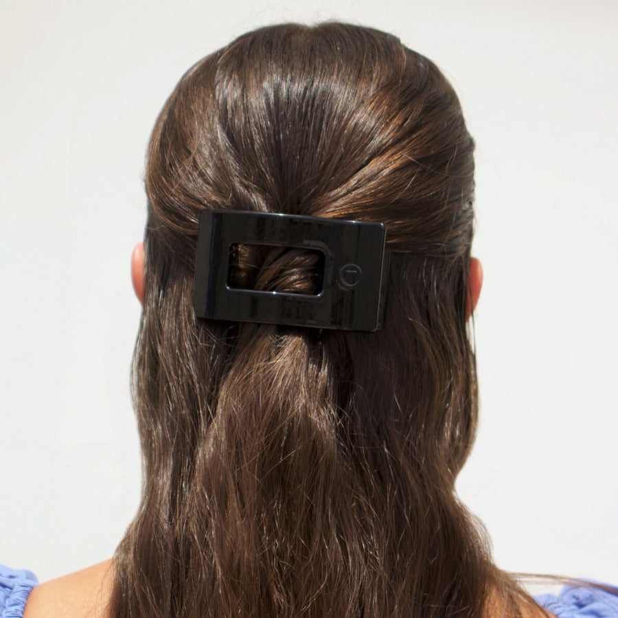 Jet Black Small Flat Rectangle Hair Clip - Glamourous Grace