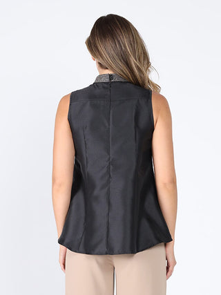 Jeweled High Neck Pleated Sleeveless Top - Glamourous Grace