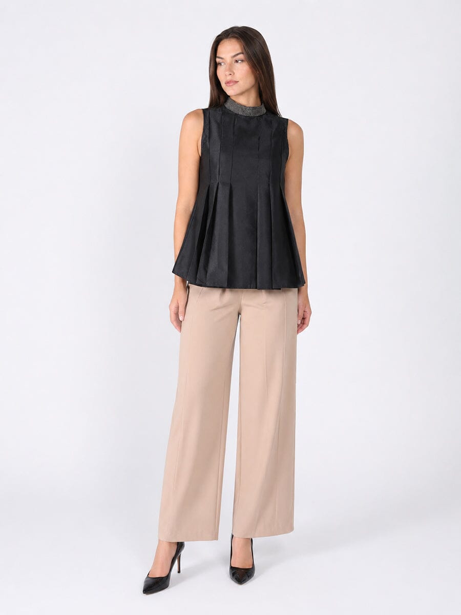 Jeweled High Neck Pleated Sleeveless Top - Glamourous Grace