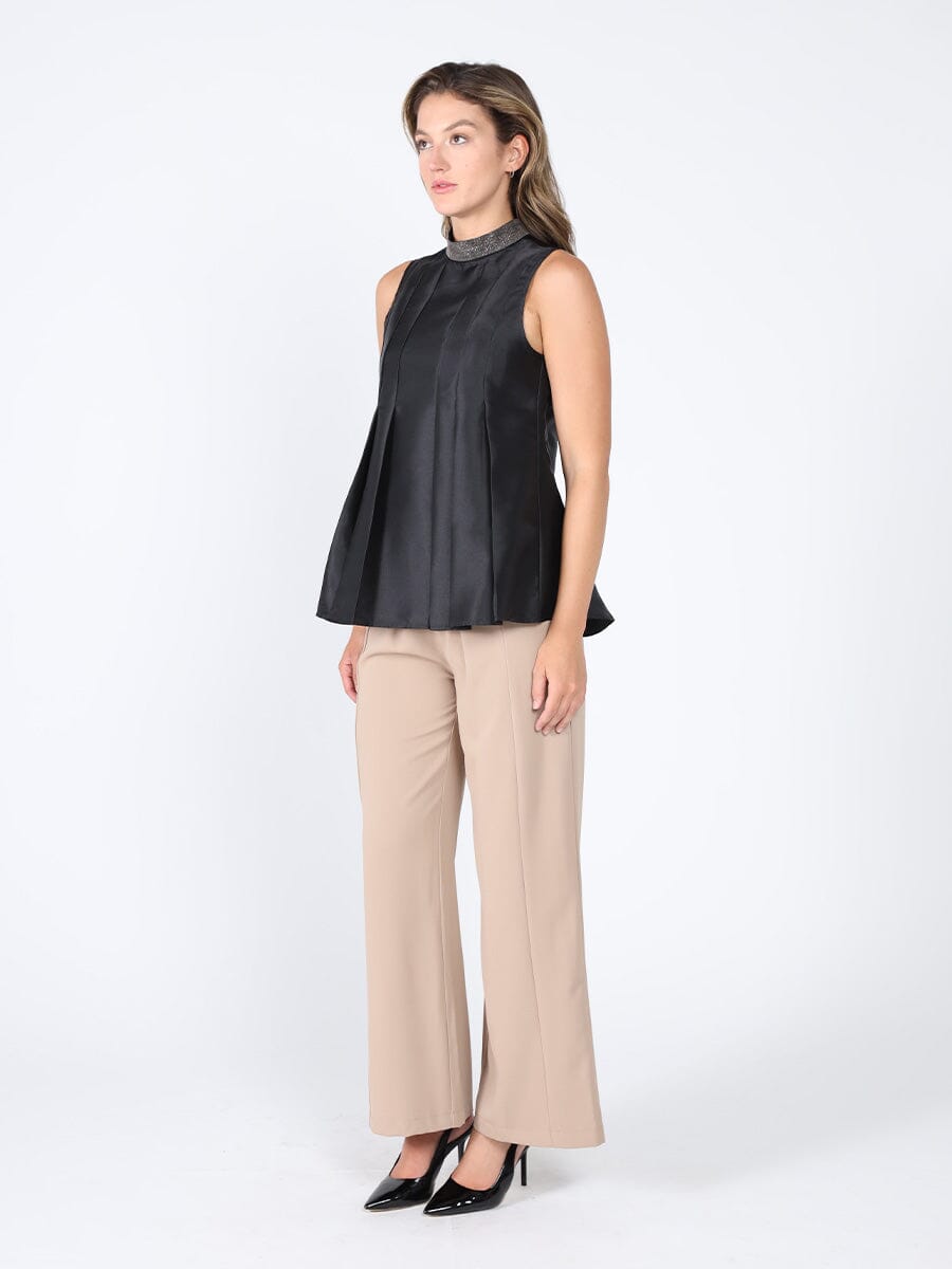 Jeweled High Neck Pleated Sleeveless Top - Glamourous Grace