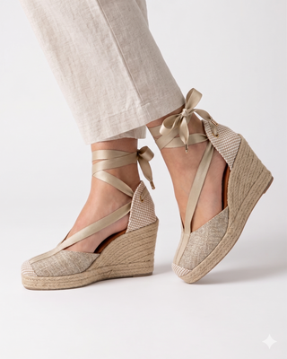 Jimena High Laces Gold Woven Lace-Up - Glamourous Grace