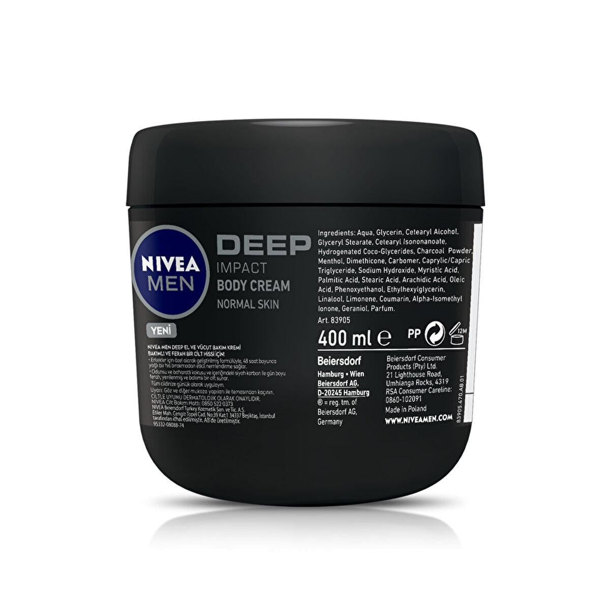 Nivea Men Moisturizing Hand and Body Cream Deep Impact - 48 Hour Moisturization, Non-Greasy, Woody Fragrance - Glamourous Grace