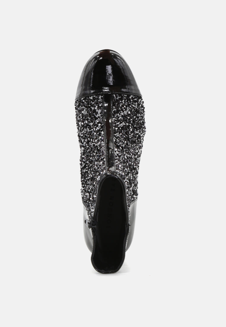 Joyce Black Patent Glittery Boots - Glamourous Grace