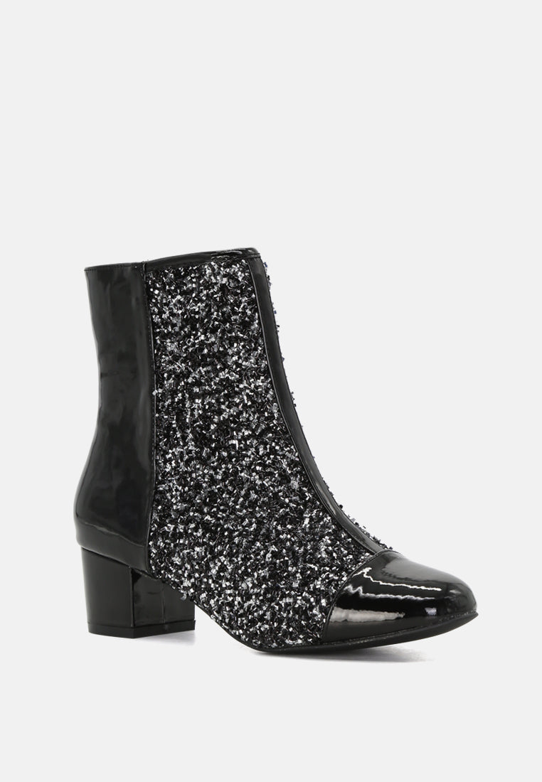 Joyce Black Patent Glittery Boots - Glamourous Grace