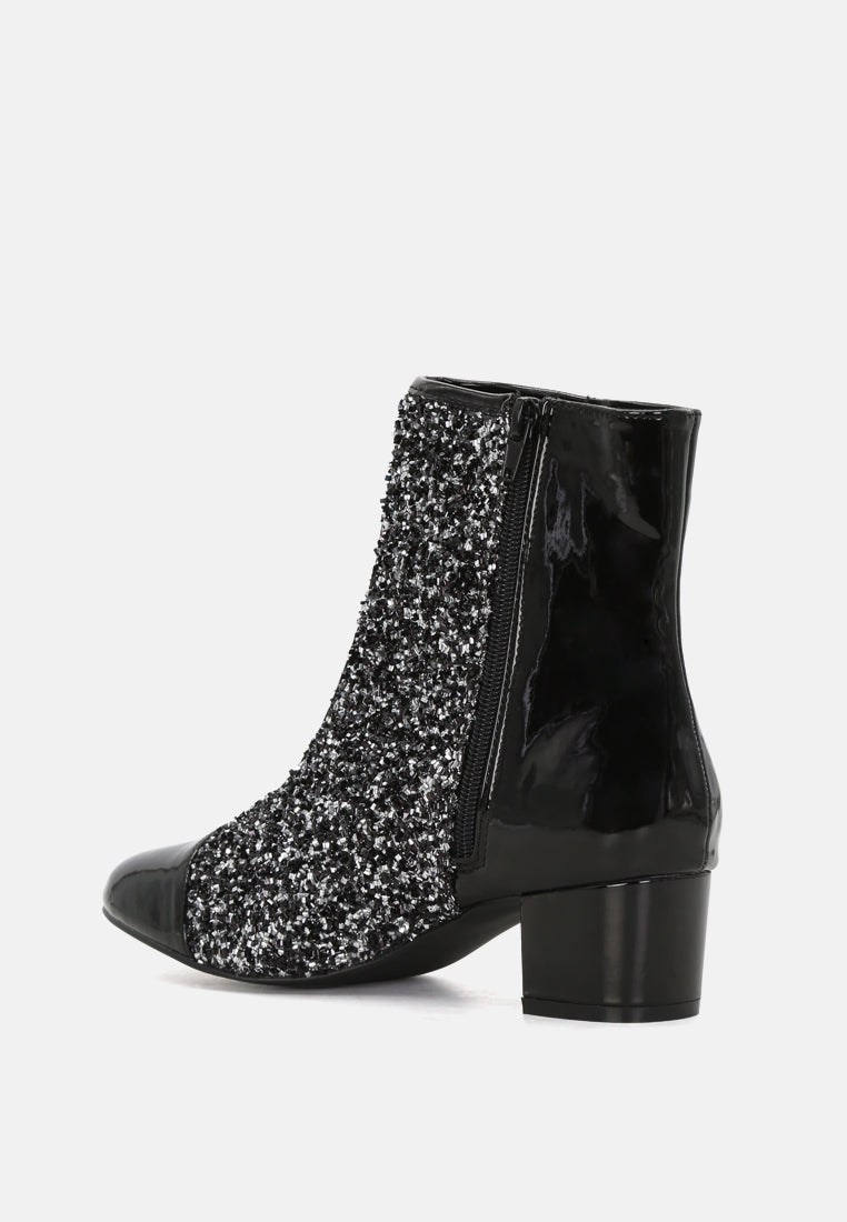 Joyce Black Patent Glittery Boots - Glamourous Grace