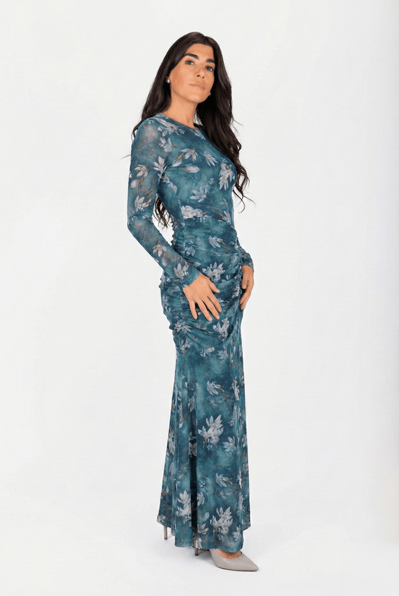 Juliana Dress (Teal Flower) - Glamourous Grace