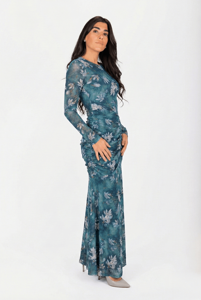 Juliana Dress (Teal Flower) - Glamourous Grace