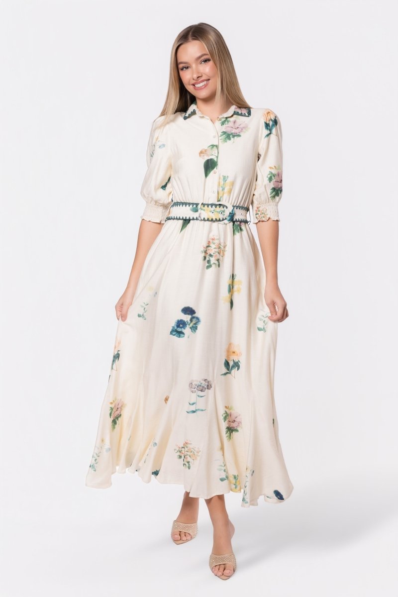 Karen Dress (White Flower) - Glamourous Grace