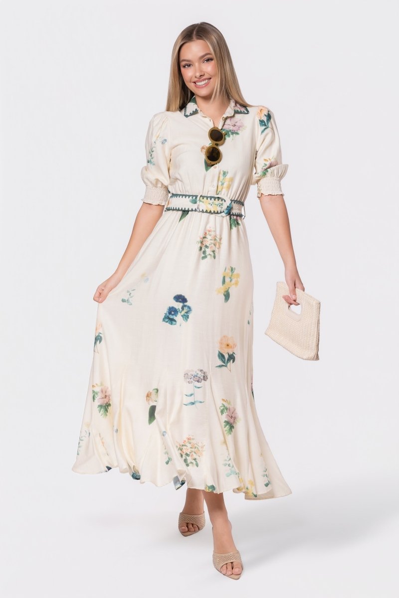 Karen Dress (White Flower) - Glamourous Grace