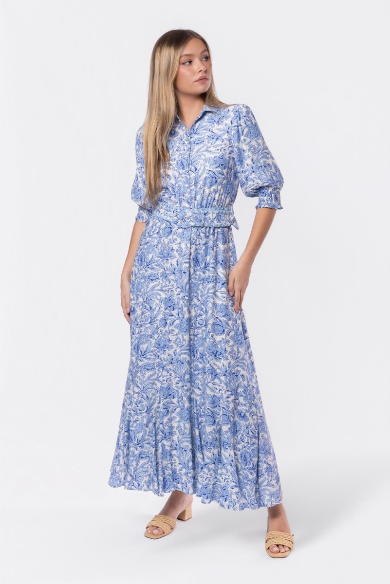 Karen Dress (White/Blue) - Glamourous Grace