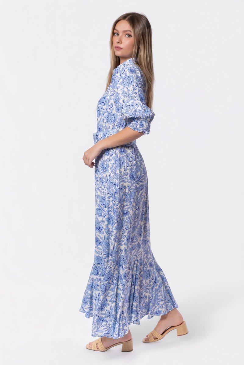 Karen Dress (White/Blue) - Glamourous Grace