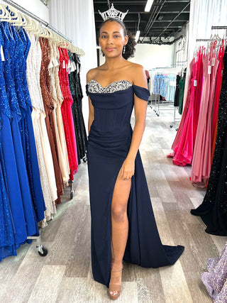 Katrina Gown - Navy - Corset Dress With Crystal Detail - Glamourous Grace