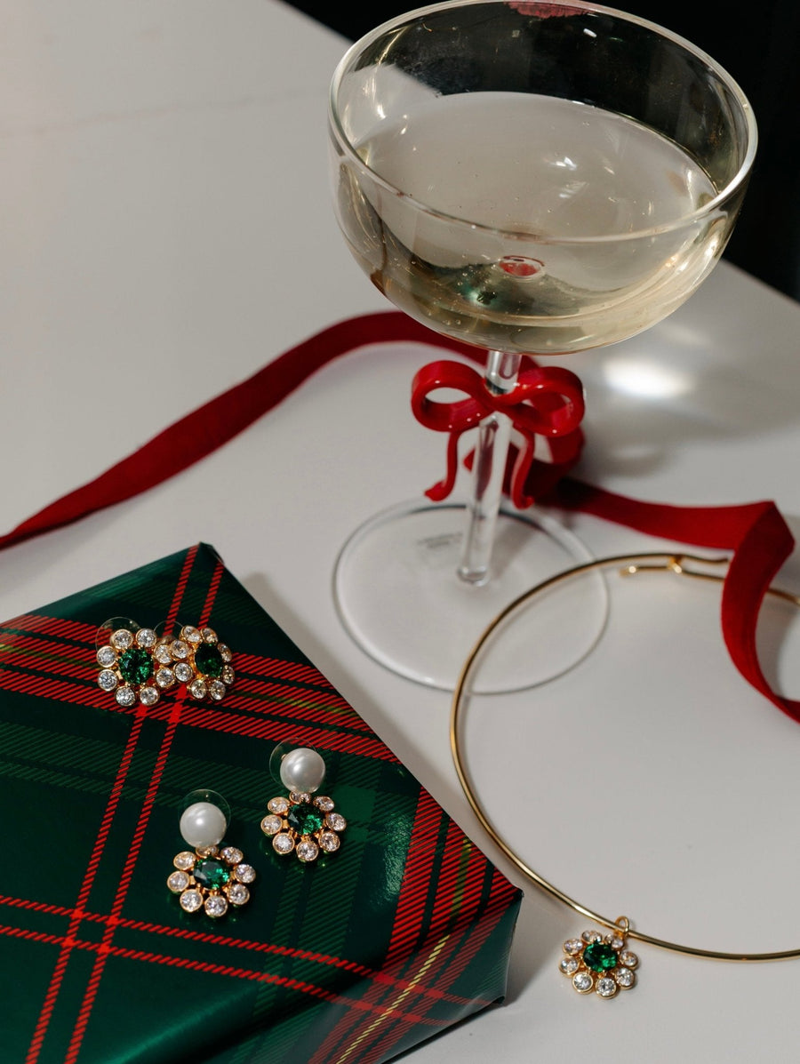 Kelly- Emerald Pearl Drop Earrings- 18k Gold Plated - Belle of the Ball Collection - Glamourous Grace