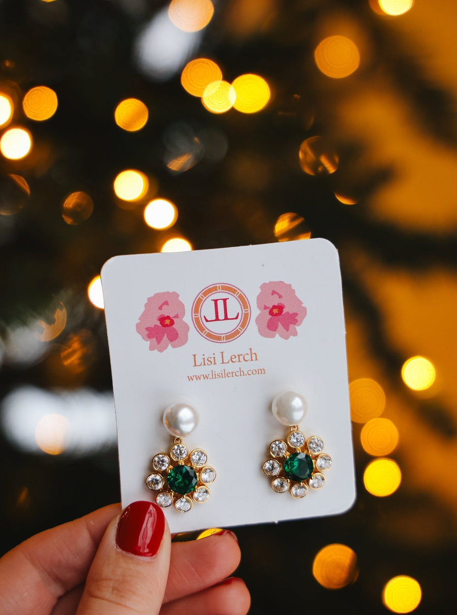 Kelly- Emerald Pearl Drop Earrings- 18k Gold Plated - Belle of the Ball Collection - Glamourous Grace