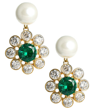 Kelly- Emerald Pearl Drop Earrings- 18k Gold Plated - Belle of the Ball Collection - Glamourous Grace