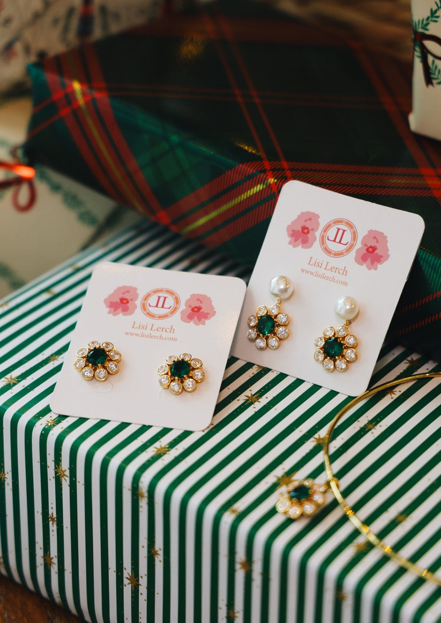 Kelly- Emerald Pearl Drop Earrings- 18k Gold Plated - Belle of the Ball Collection - Glamourous Grace